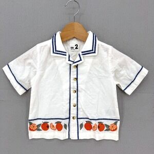 Cotton On Kids Cabana Short Sleeve Shirt Vanilla Beach Vibes Orange Fruit Size 2